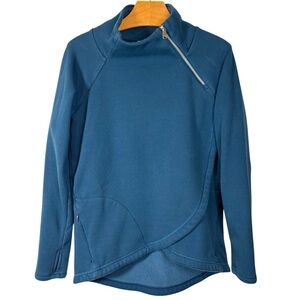 Athleta Women's Small Cozy Karma Asym Sweatshirt Dress Pullover Teal Blue